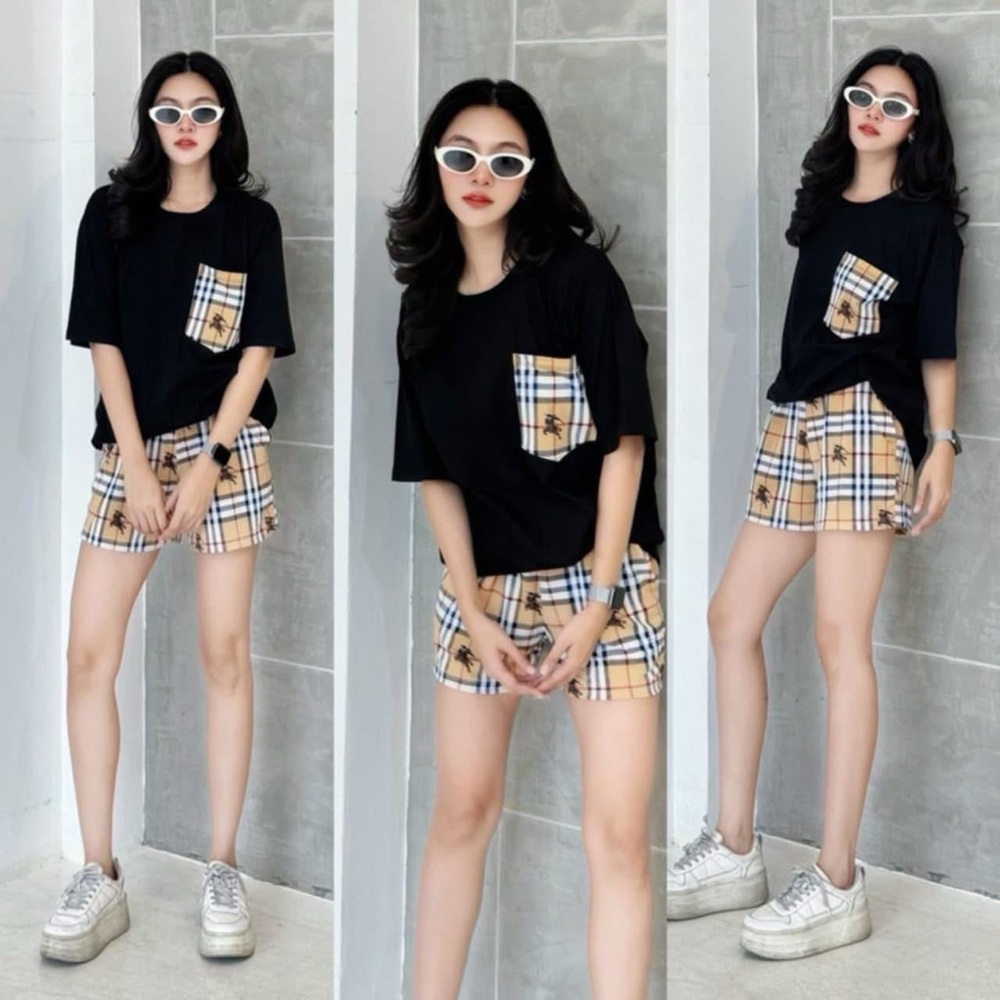 Lee Black Tee with Plaid Accent